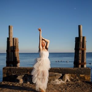Ivory Tiered Tulle Maxi Gown